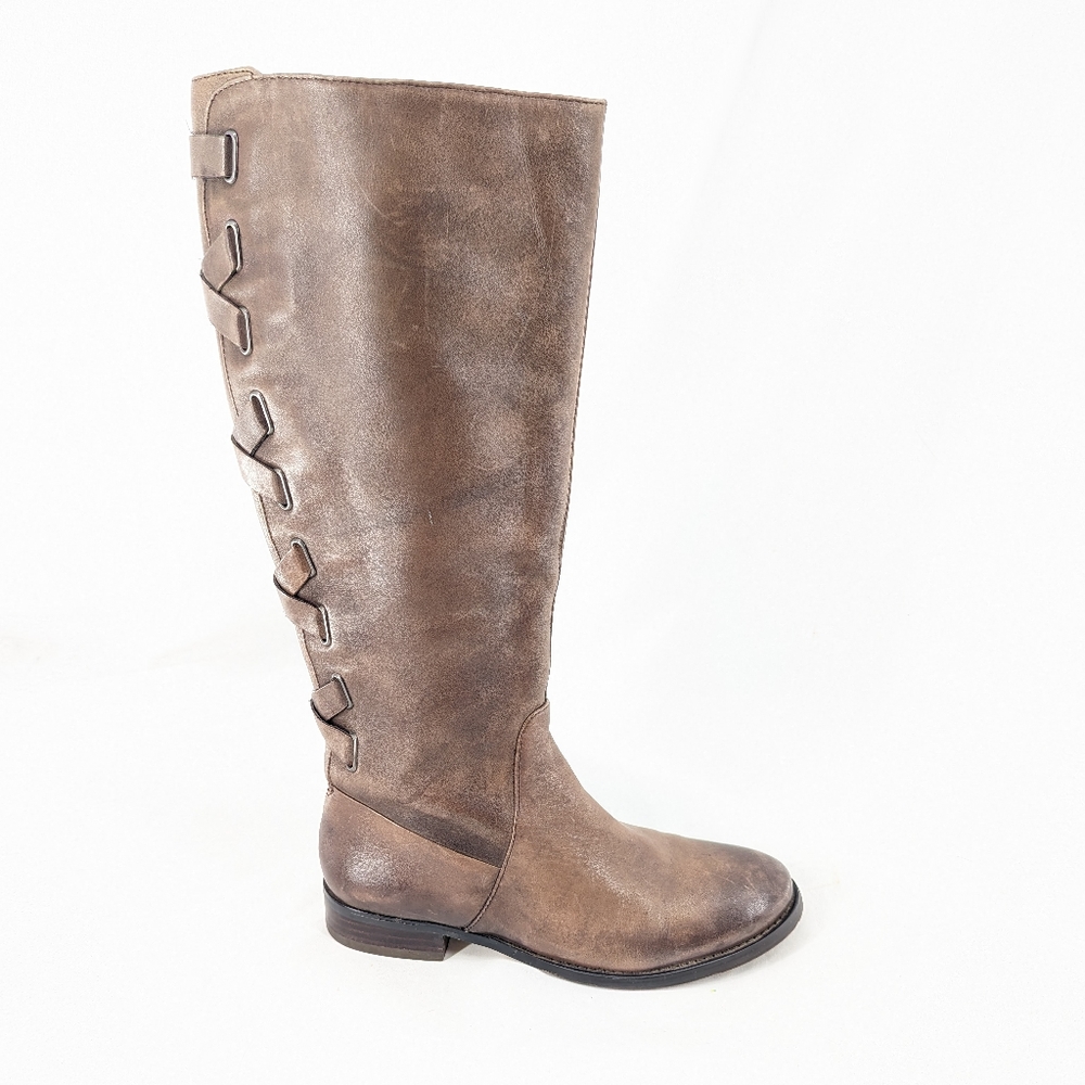 Artura Chiang Leather Riding Boots Lace Up Back Brown Size 7.5